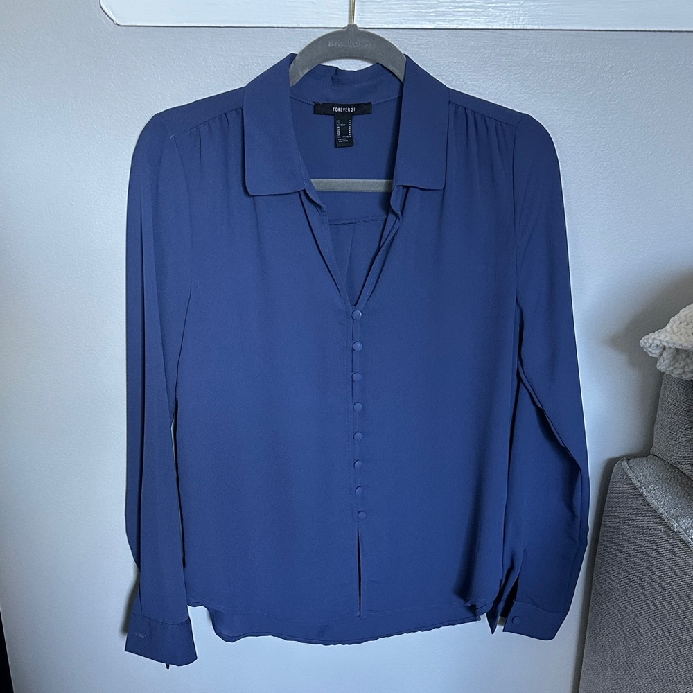 Forever 21 Blue Button-Up Blouse